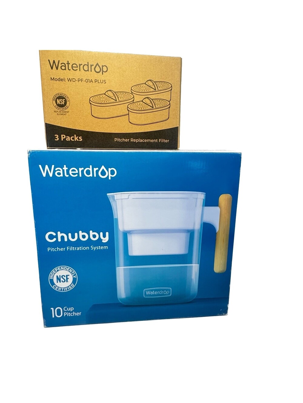 Waterdrop Chubby 10 Cup Water Filter Pitcher WD-PT-04B + 3 WD-PF-01A Filters